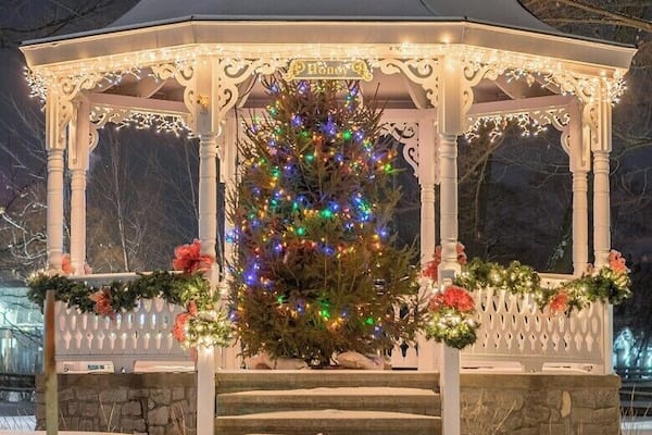 Can't miss this spot in the center of the park next to the Boyne River. Great in the summer where they have concerts and great in the winter for the lights.