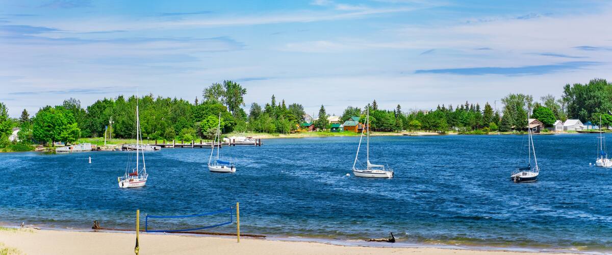 Photo of boats at a public beach in Grand Marais, MI