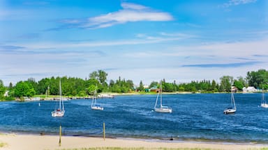 Photo of boats at a public beach in Grand Marais, MI