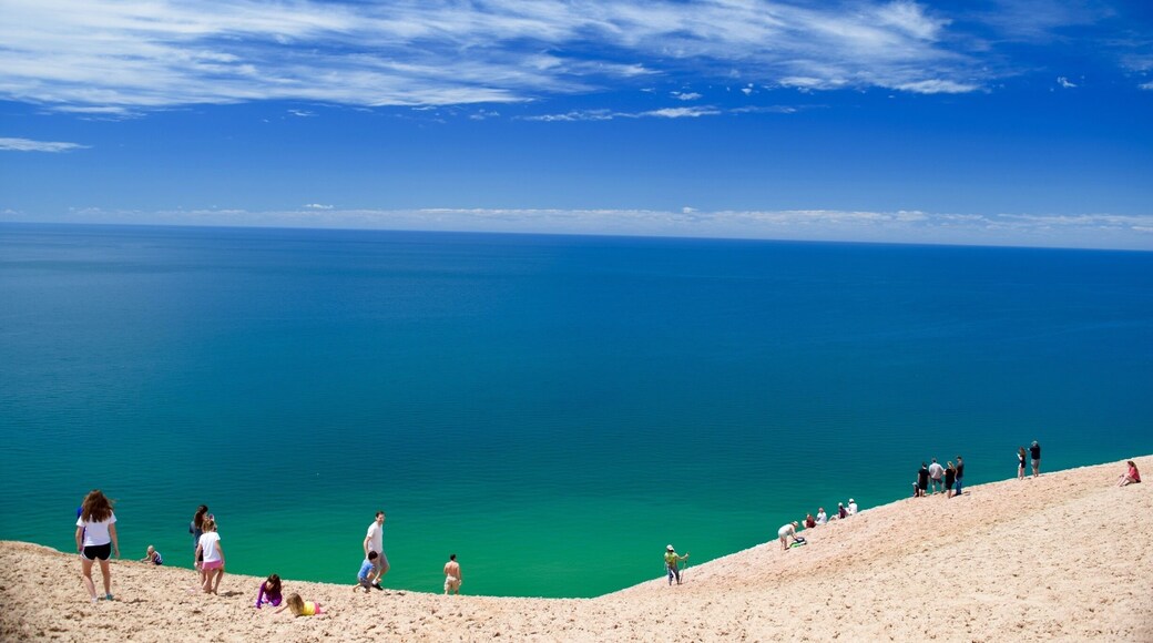 A view from the top of the Dunes as you enter the Pierce-Stocking Scenic Drive in Sleeping Bear Dunes National Lakeshore , Lake Michigan. This dune is 2,000 feet high. You are permitted to hike it. #blue #green