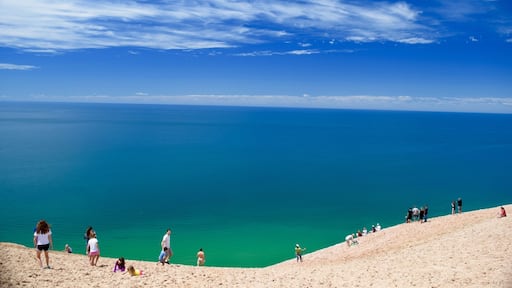 A view from the top of the Dunes as you enter the Pierce-Stocking Scenic Drive in Sleeping Bear Dunes National Lakeshore , Lake Michigan. This dune is 2,000 feet high. You are permitted to hike it. #blue #green