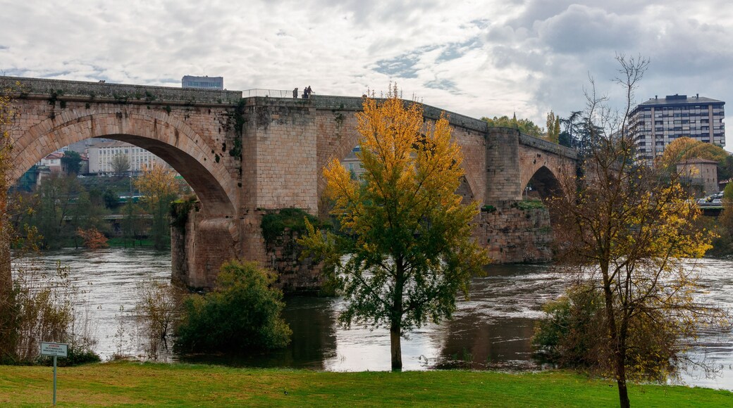 Beautiful shot of the Roman bridge over the River Mio in the city of Ourense in Galicia, Spain
