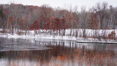 Reflections on a lake after a snow fall