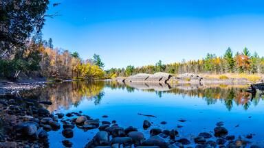 Panoramic view of the St. Louis River at Jay Cooke State Park in Minnesota, USA