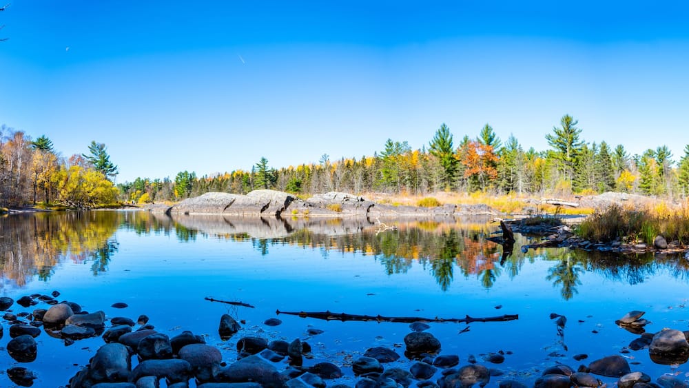Panoramic view of the St. Louis River at Jay Cooke State Park in Minnesota, USA