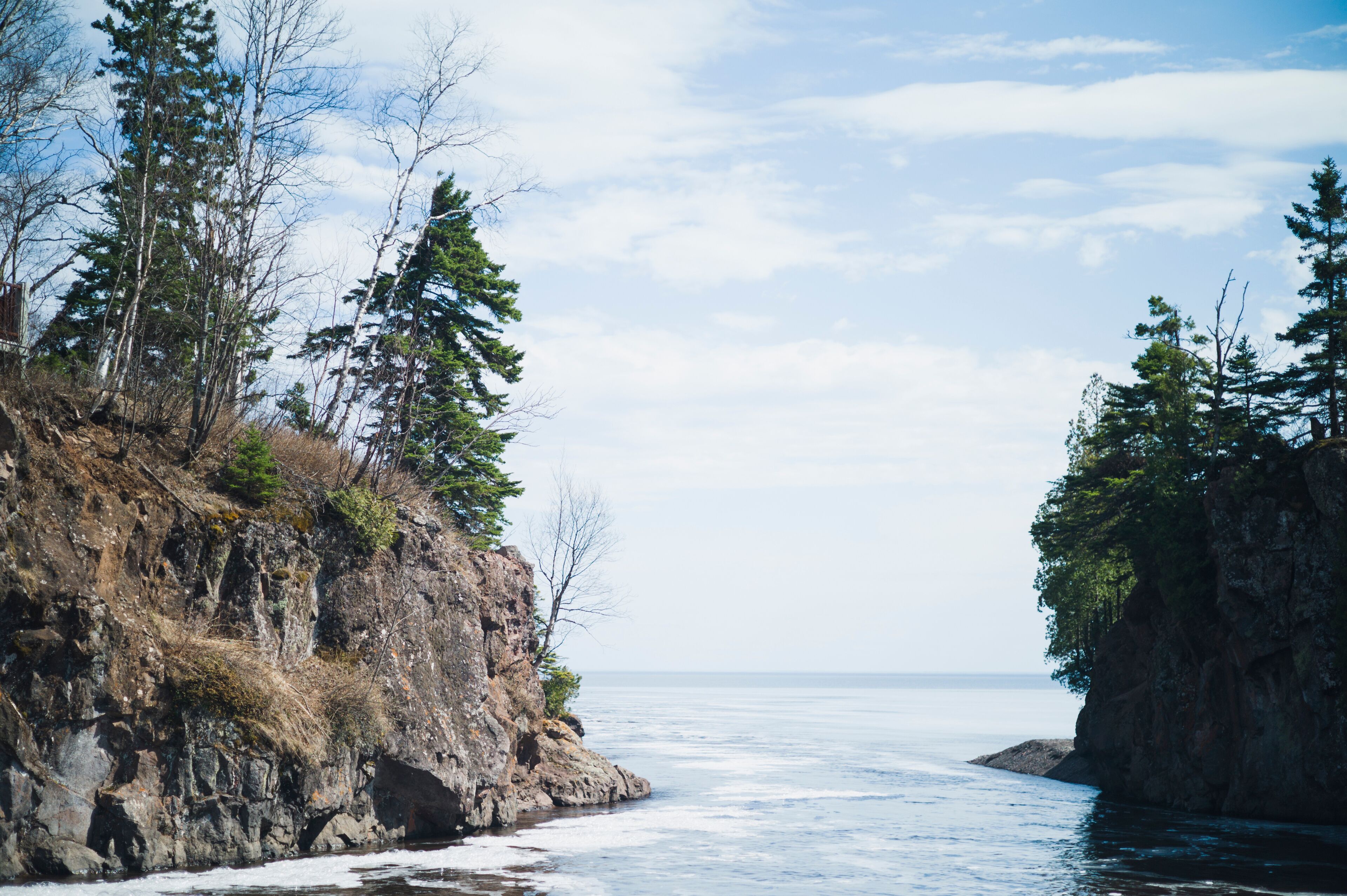 View of Lake Superior against cloudy sky