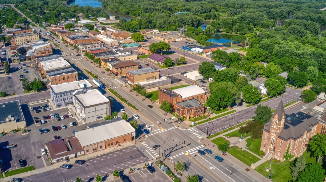 Aerial View of St. Peter, Minnesota Downtown Area during Summer