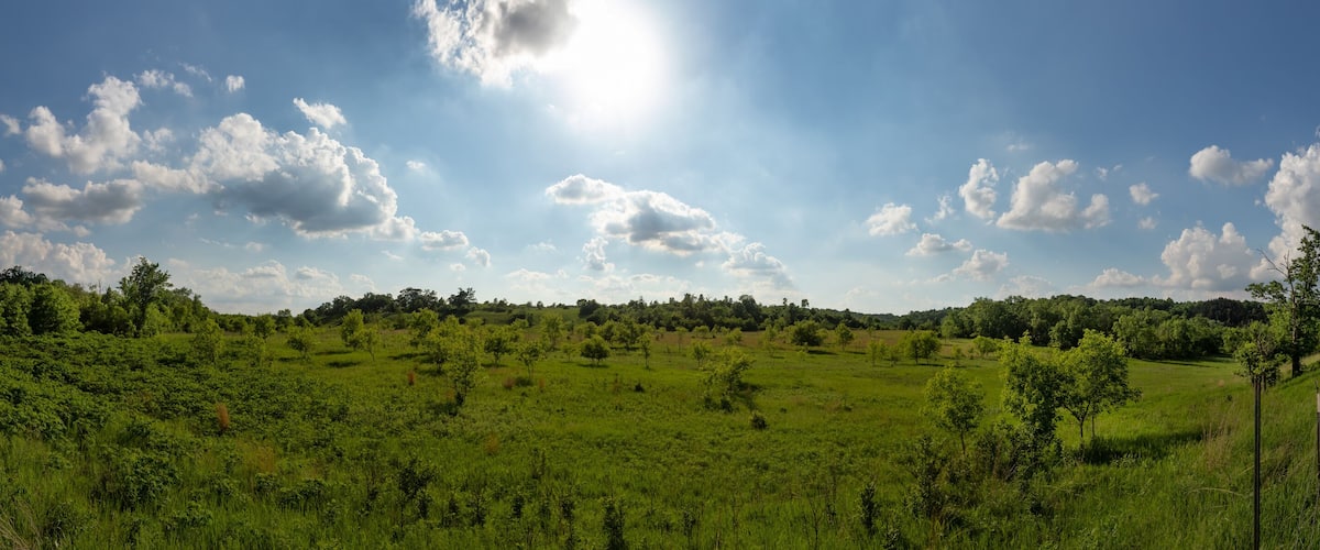 Panoramic Shot of Southern Minnesota Prairie on Partially Cloudy Day