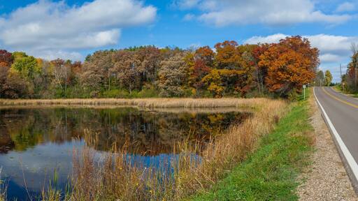 autumn lake and roadway, washington county, mn