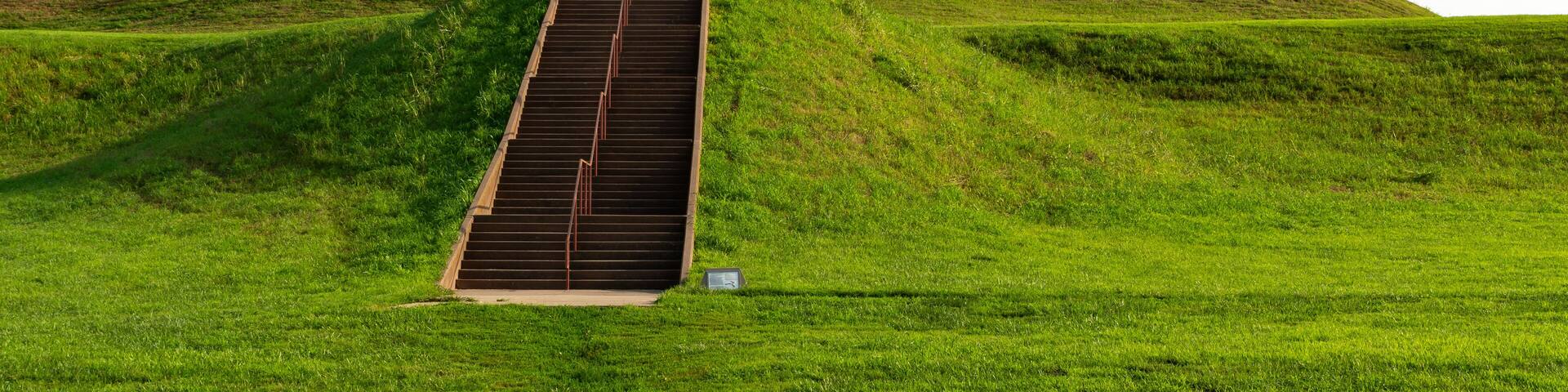 Cahokia Mounds State Historic Site, the largest prehistoric Native American city north of Mexico, on a sunny summer morning. Collinsville, Illinois, USA.