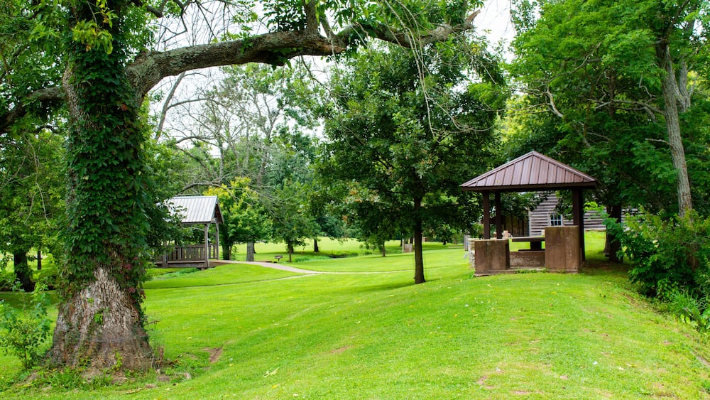 Qauint picnic area full of greenery