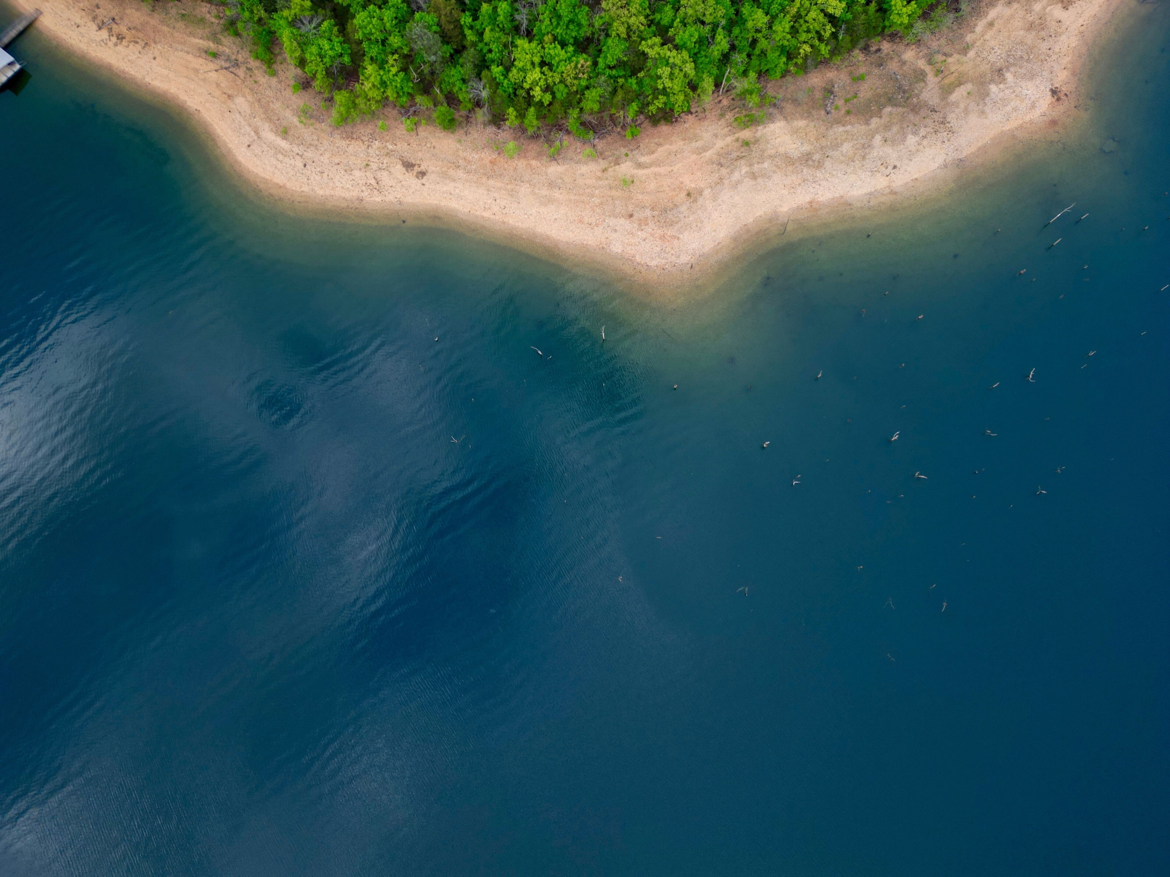 Aerial view of lake shoreline