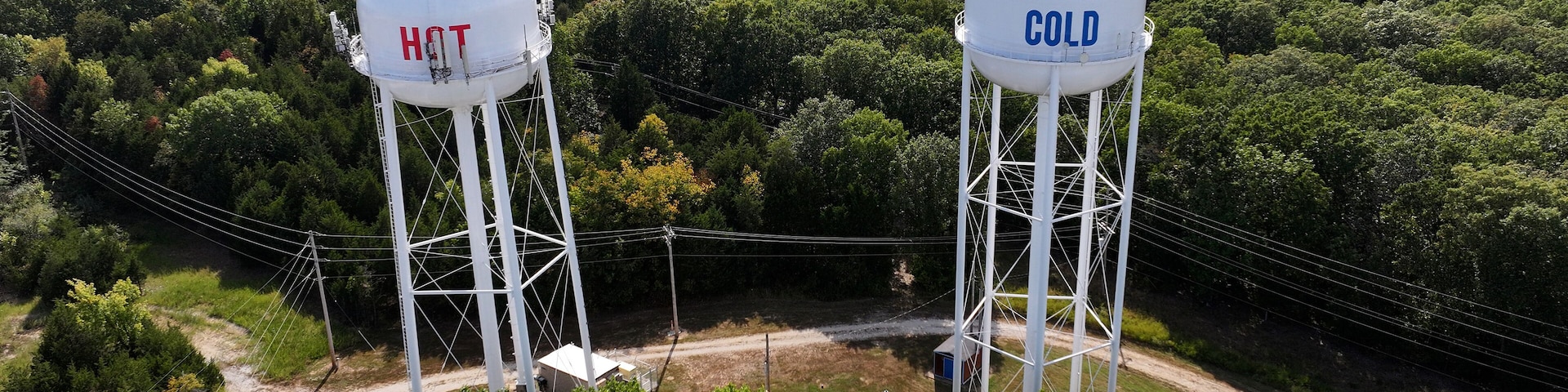 Aerial view of Hot and Cold Water Towers in St. Clair, Missouri
