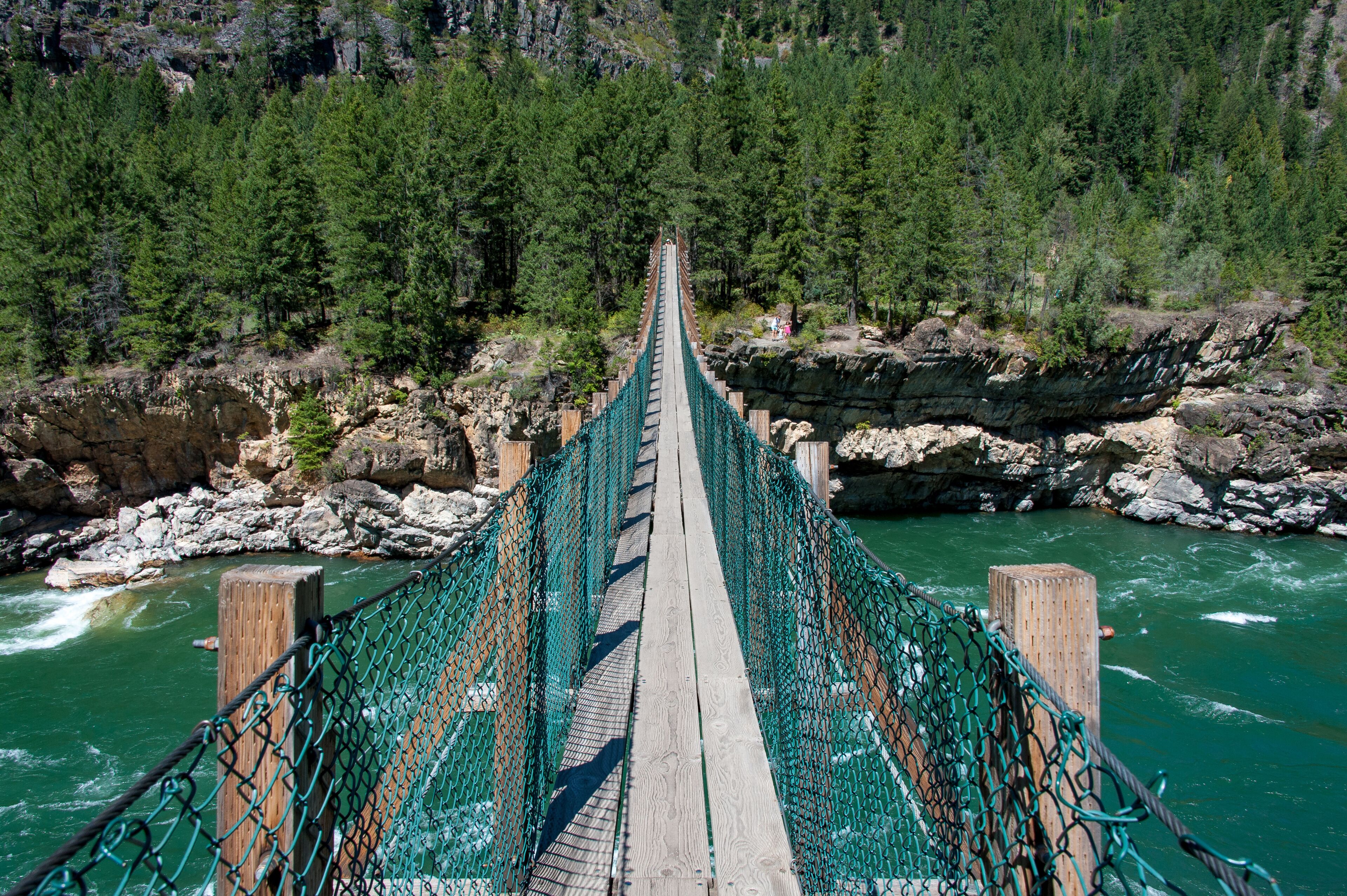 View of swinging bridge at Kootenai Falls