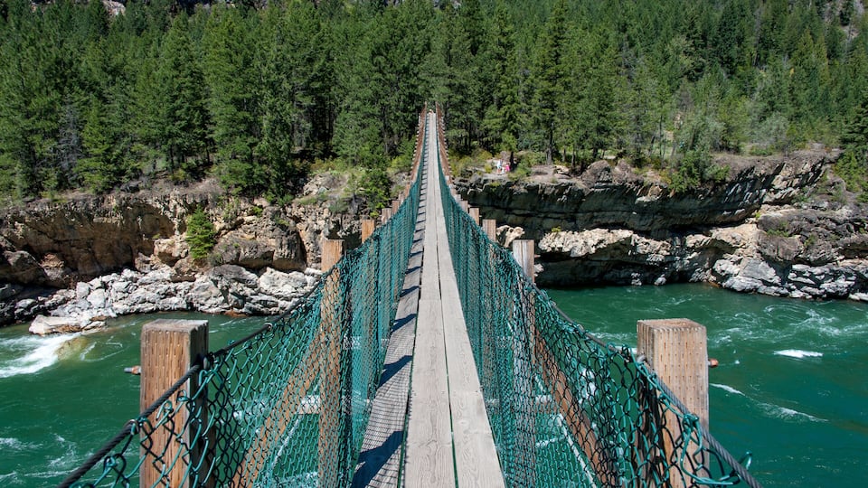 View of swinging bridge at Kootenai Falls