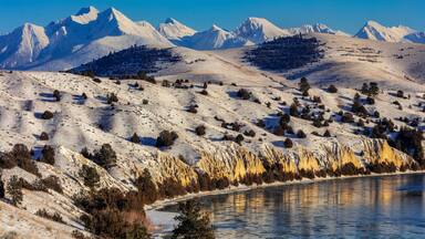 The Flathead River after a fresh snowfall in the Mission Valley, Montana, USA