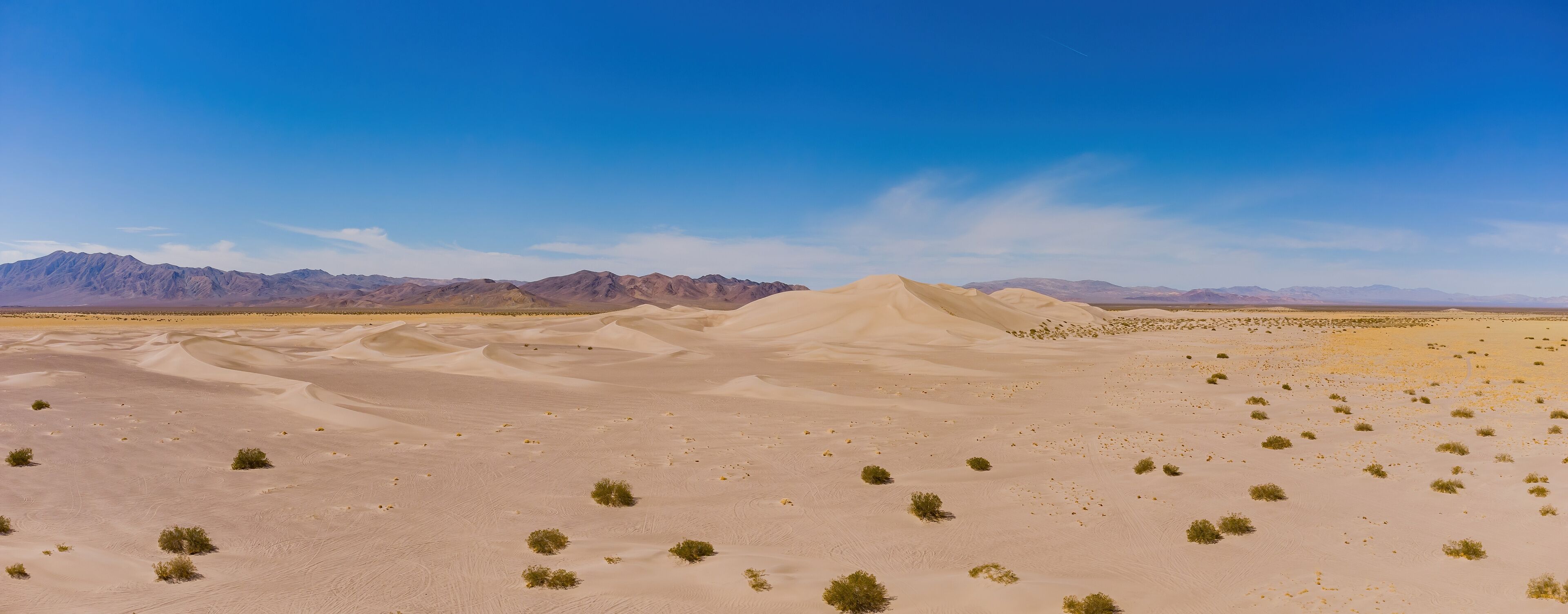 Aerial view of the Amargosa Sand Dunes in a hot day