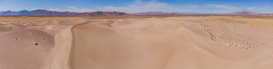 Aerial view of the Amargosa Sand Dunes in a hot day