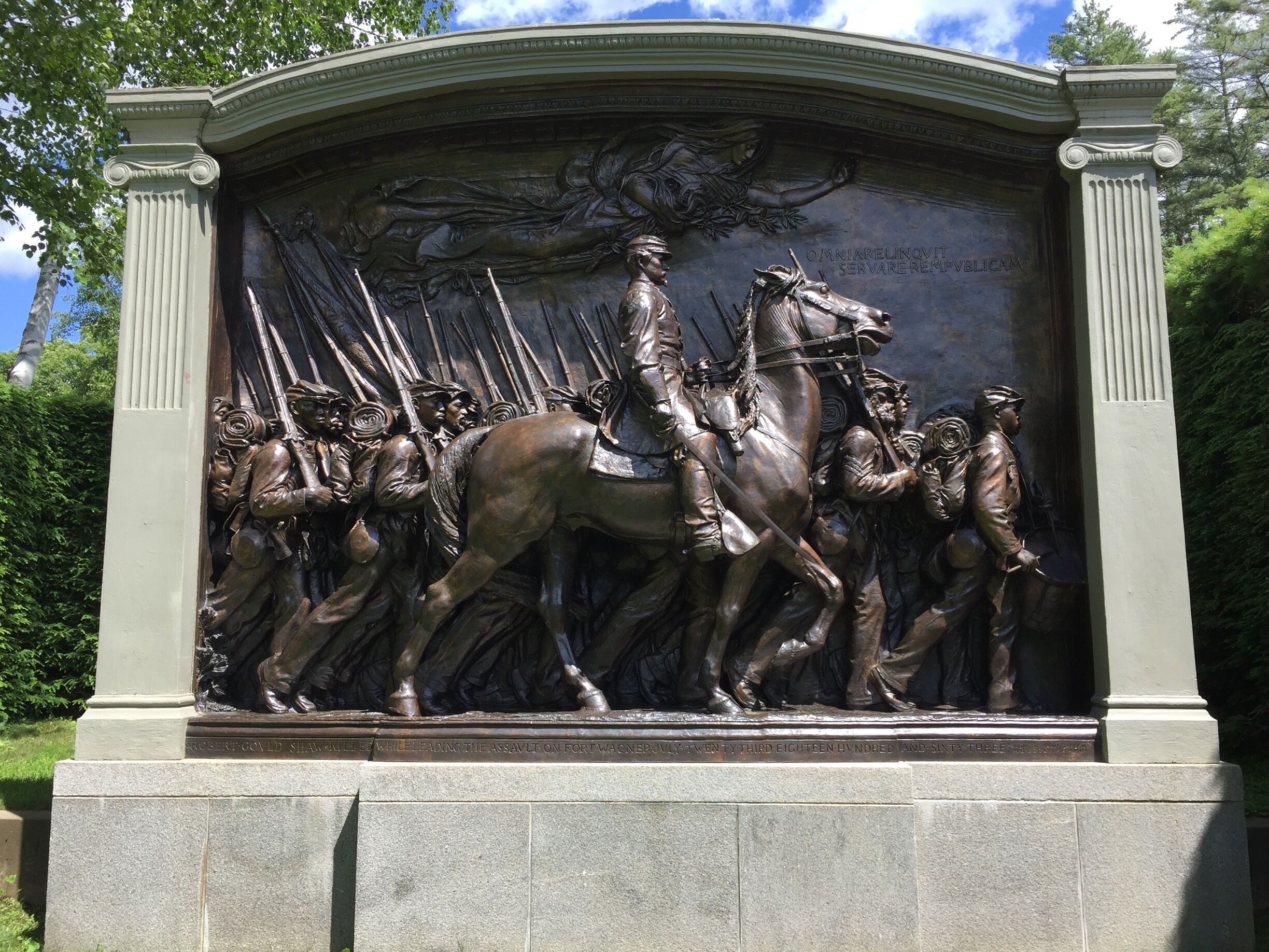 Among Saint-Gauden's most famous  sculptures is the "Shaw Memorial",  a relief bronze sculpture, dedicated to the 54th Massachusetts Regiment - the first Black regiment of the US Civil War.  The first cast is in Boston; this one was cast years later after Augustus continued to refine some aspects of it.