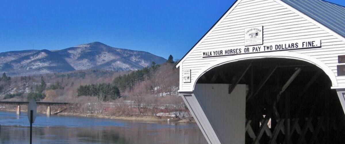 One of the prettiest covered bridges in New England, Cornish-Windsor spans the Connecticut River between Vermont and New Hampshire. #snow