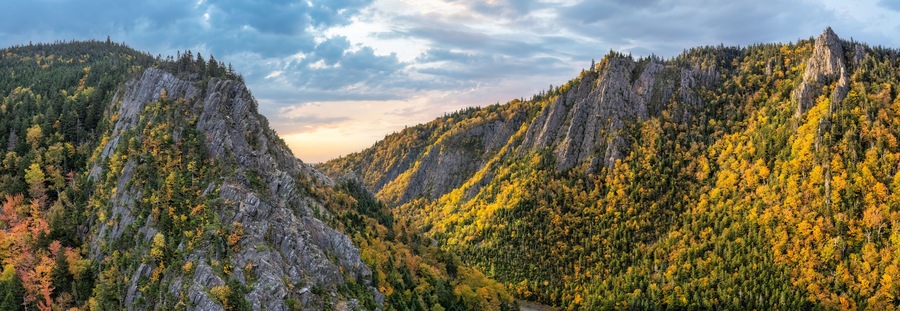 Panorama sunrise at Dixville Notch State Park in Autumn - New Hampshire