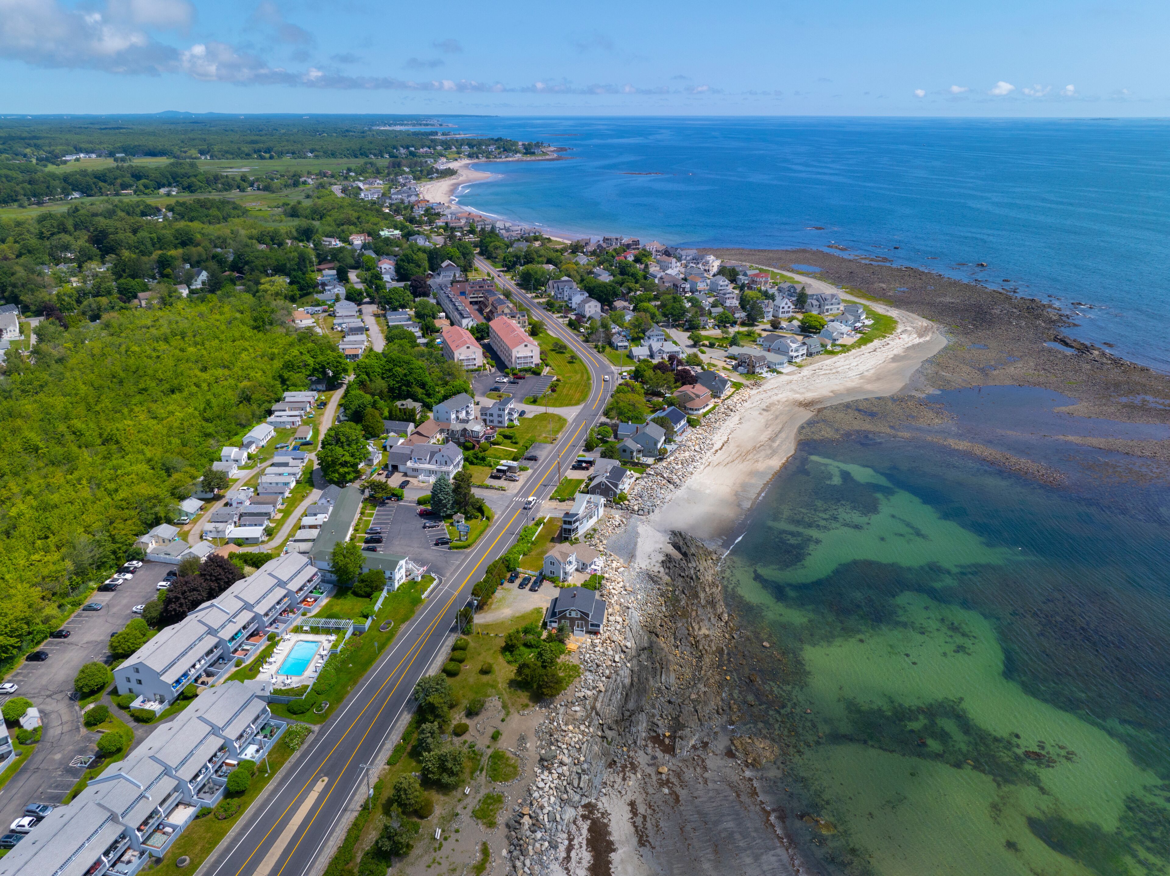 Ruth Simpton Seashore Park at Plaice Cove aerial view at North Beach in Town of Hampton, New Hampshire NH, USA.