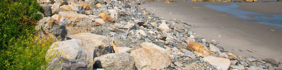 Sawyers Beach with Jenness State Beach in summer in town of North Hampton, New Hampshire NH, USA.