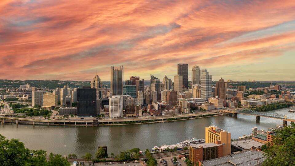 Pittsburg sunset over the skyline panoramic
