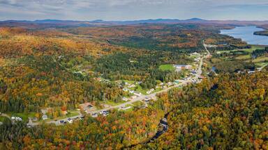 Aerial Panorama of Pittsburg, New Hampshire With Lake Francis During Fall Foliage Season
