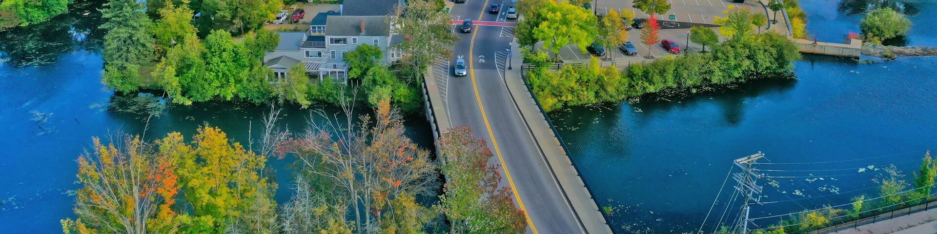 Aerial Drone Photography Of Downtown Rochester, NH (New Hampshire) During The Fall