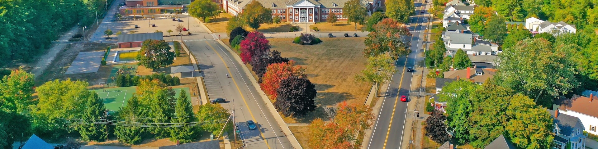 Aerial Drone Photography Of Downtown Rochester, NH (New Hampshire) During The Fall
