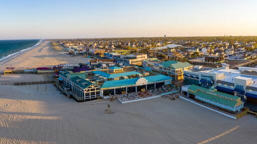 Aerial Drone of Point Pleasant Sunset During Pandemic