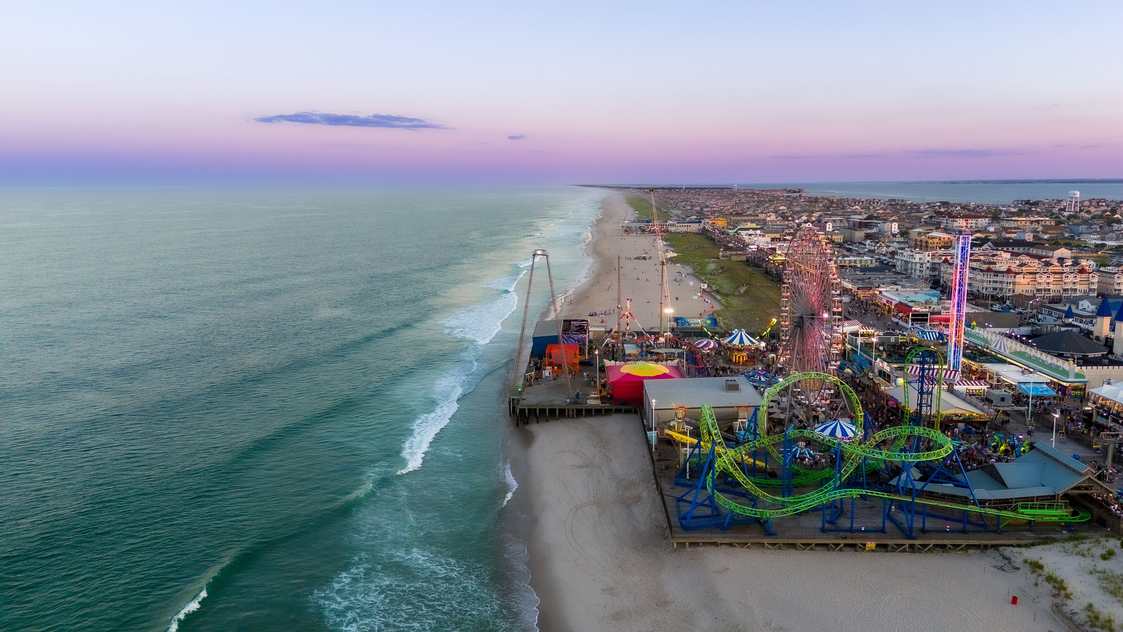 Aerial Drone of Seaside Heights Boardwalk