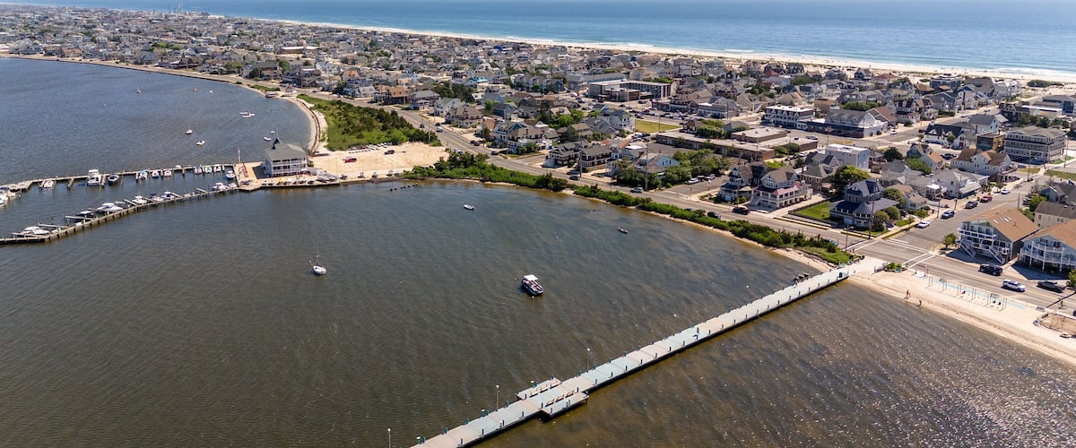 Aerial Drone of Seaside Heights Boardwalk