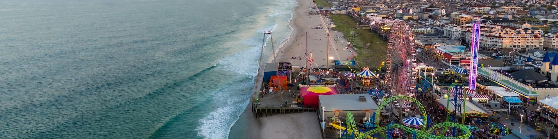 Aerial Drone of Seaside Heights Boardwalk