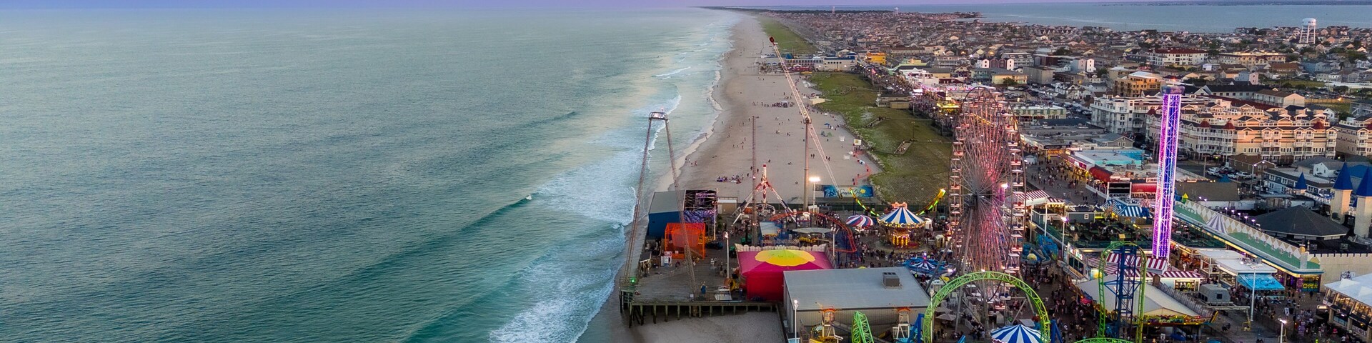Aerial Drone of Seaside Heights Boardwalk