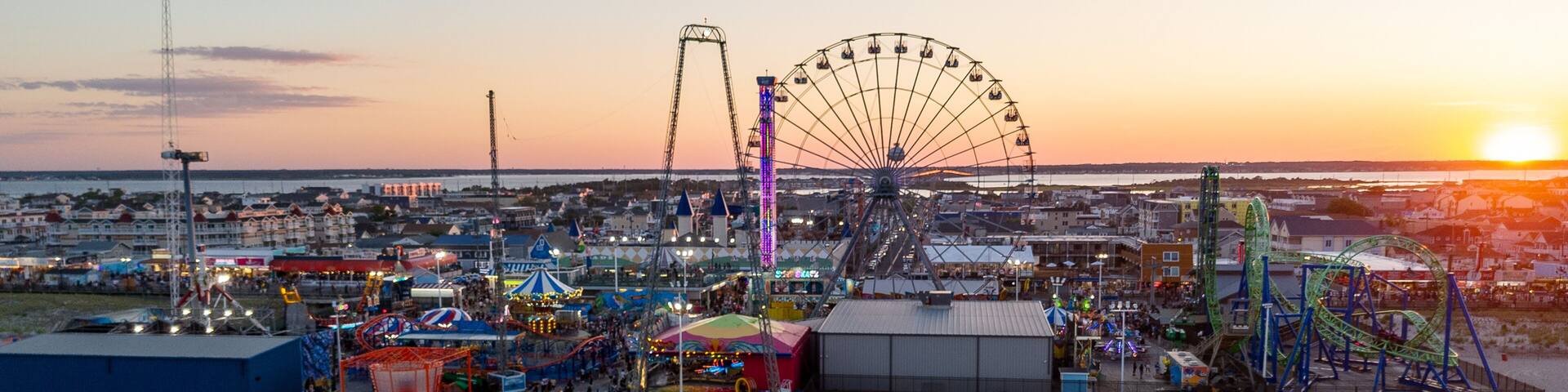 Aerial Drone of Seaside Heights Boardwalk