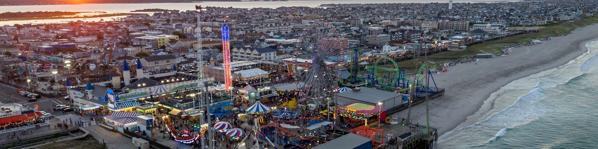 Aerial Drone of Seaside Heights Boardwalk