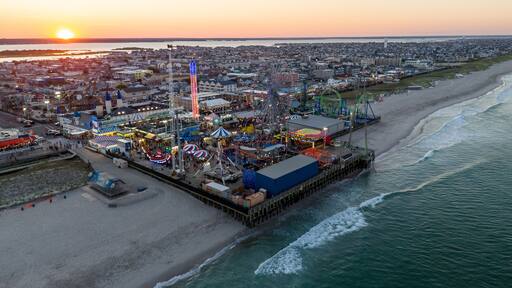 Aerial Drone of Seaside Heights Boardwalk