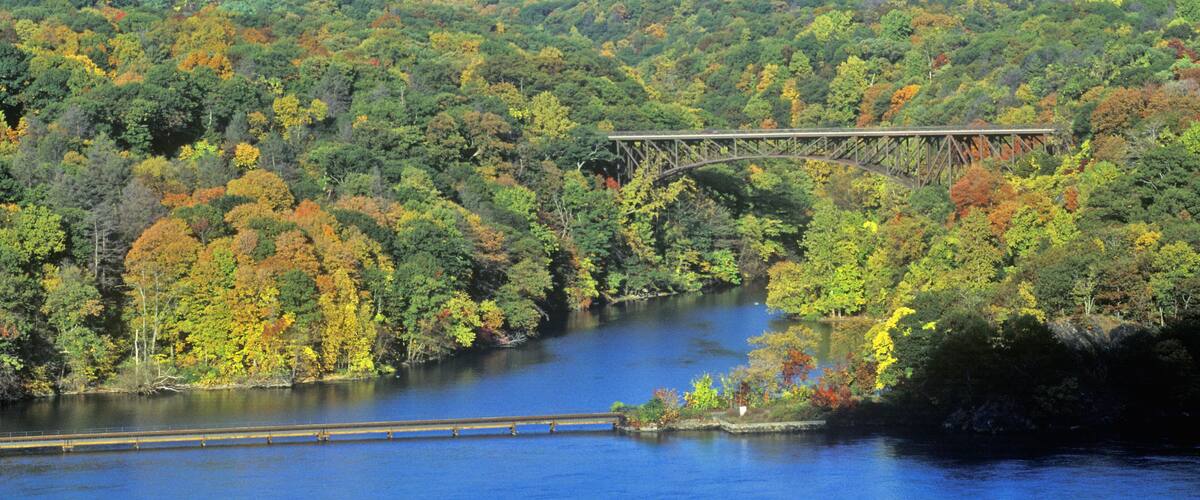 George W. Perkins Memorial Drive with Hudson River and Bear Mountain Bridge, NY