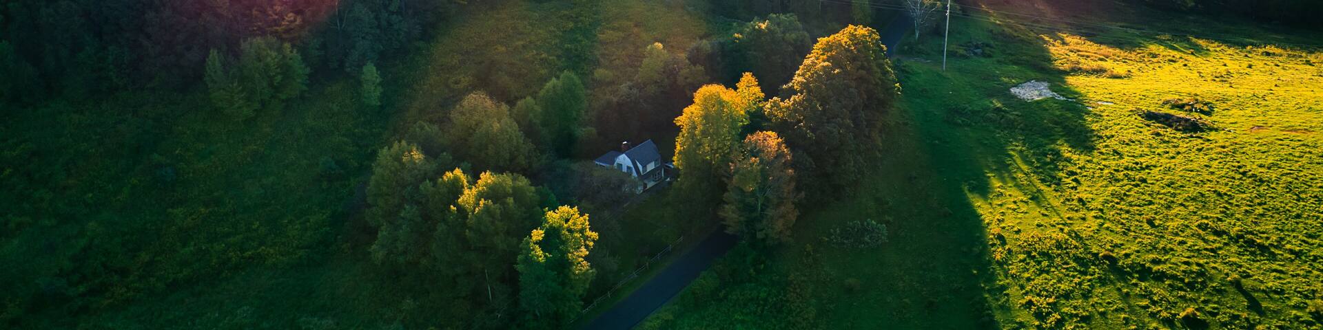 Aerial shot of a hill near Callicoon, in the Catskills area of upstate, New York