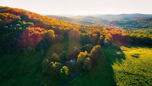 Aerial shot of a hill near Callicoon, in the Catskills area of upstate, New York