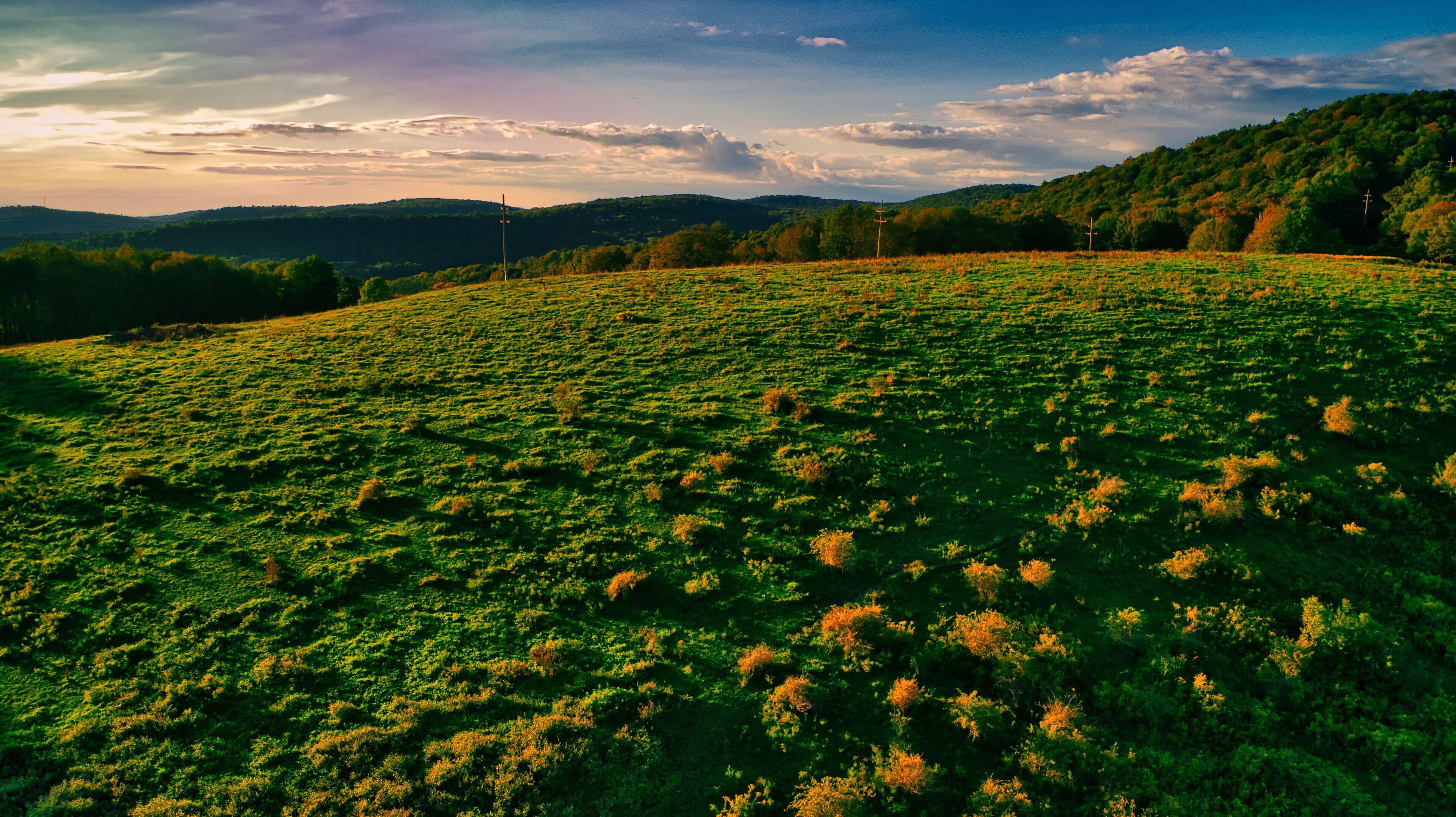 Aerial shot of a hill near Callicoon, in the Catskills area of upstate, New York