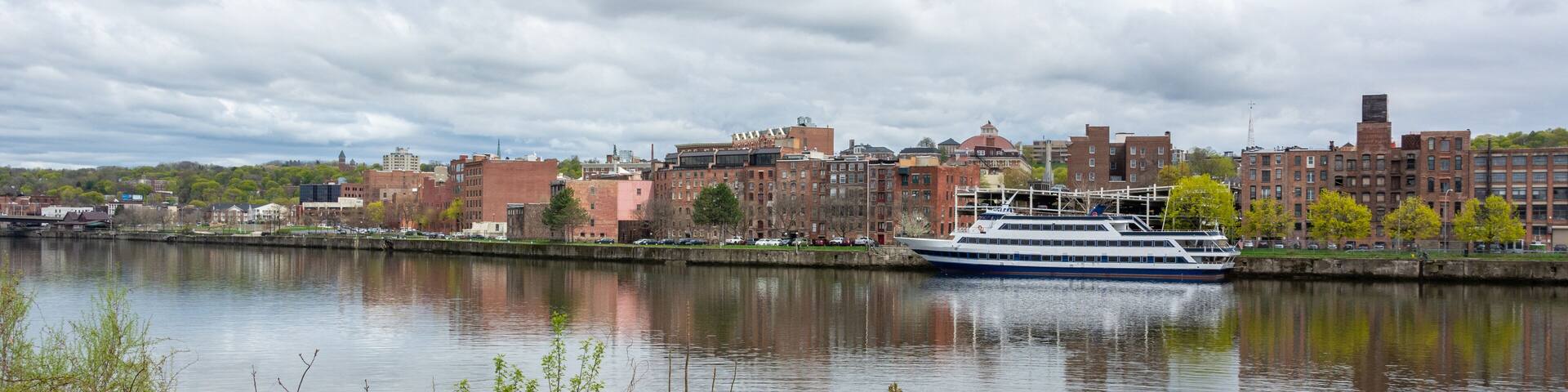 View of downtown Troy, New York, USA. View across the Hudson River.