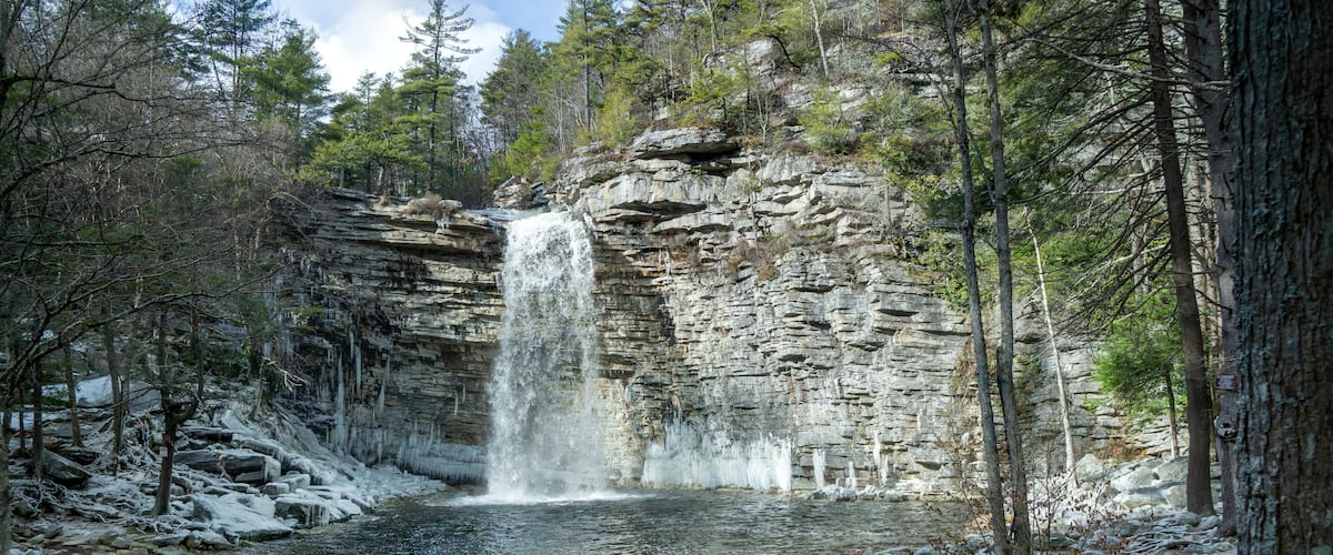 Kerhonkson, NY - USA - Dec. 29, 2020: a view of the Awosting Falls in Minnewaska State Park