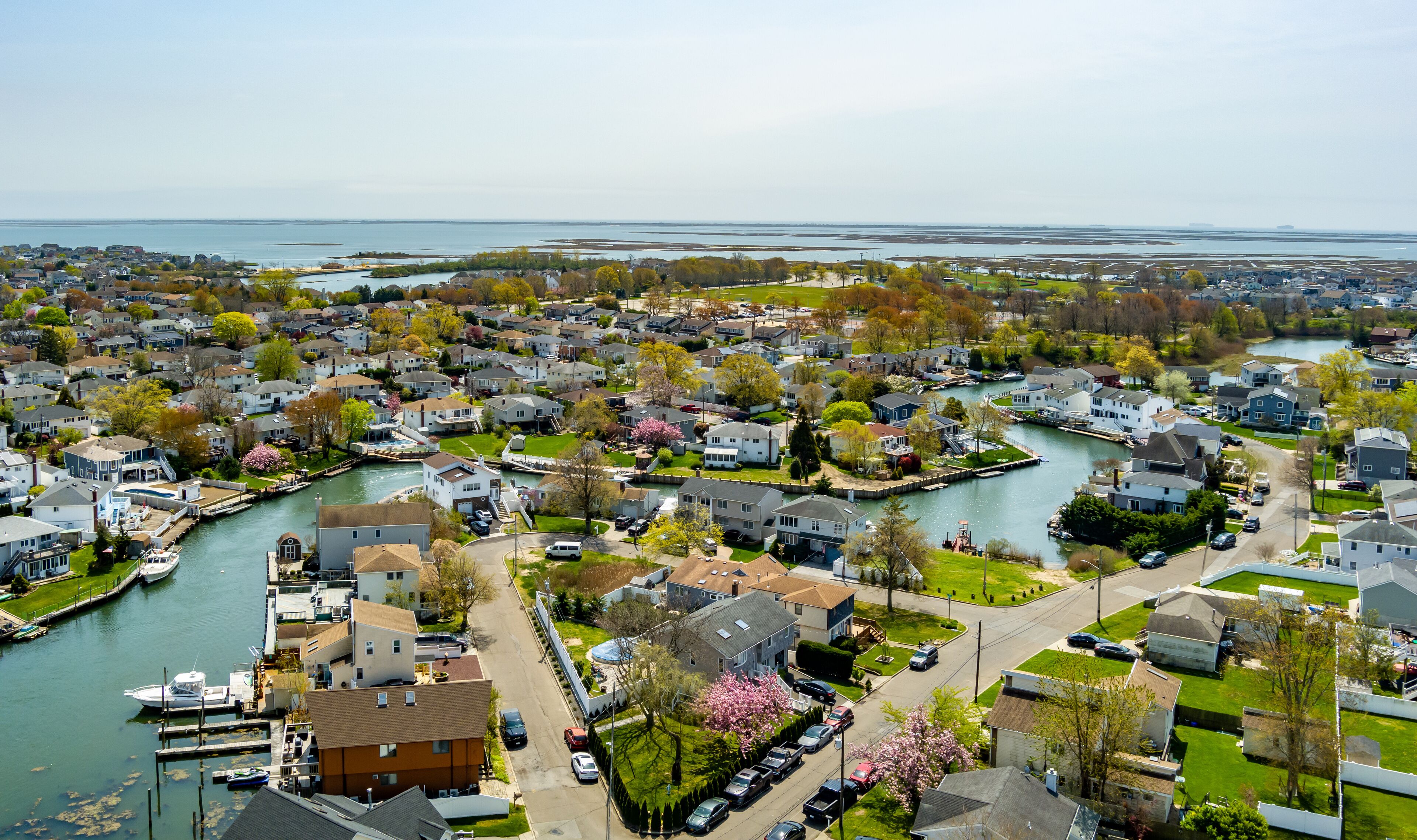 Drone view of Long Island south shore New York