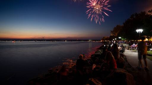 SYLVAN BEACH, NEW YORK - JULY 3, 2019: Fireworks and Celebration of the Independence at Sylvan Beach of Oneida Lake in Upstate New York.