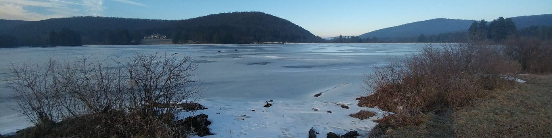 A frozen Red House Lake in Allegany State Park.