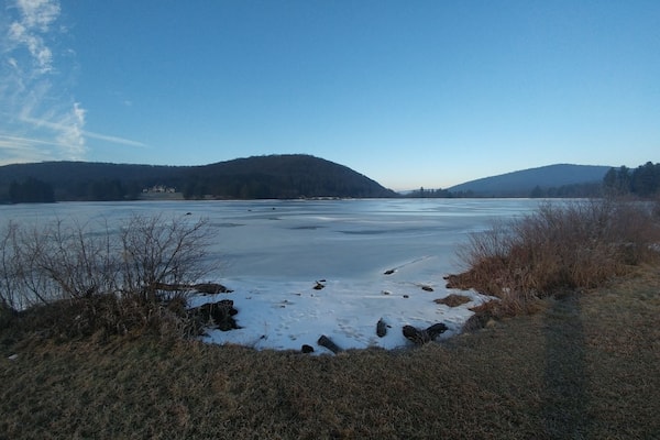 A frozen Red House Lake in Allegany State Park.