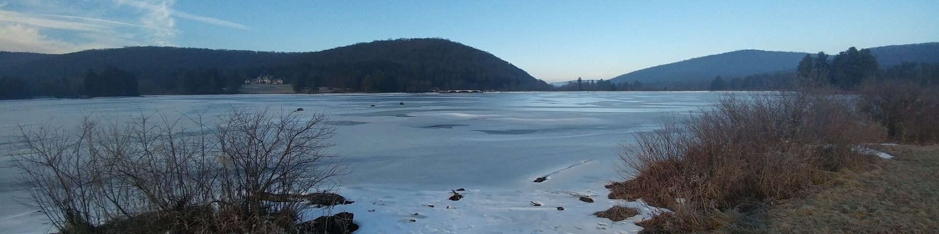 A frozen Red House Lake in Allegany State Park.